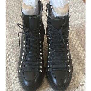 JADA Black leather lace-up wedge ankle boots SZ 6